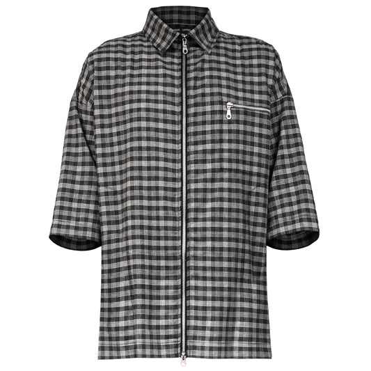 Zipup Collared Shirt : Checkered Houndstooth