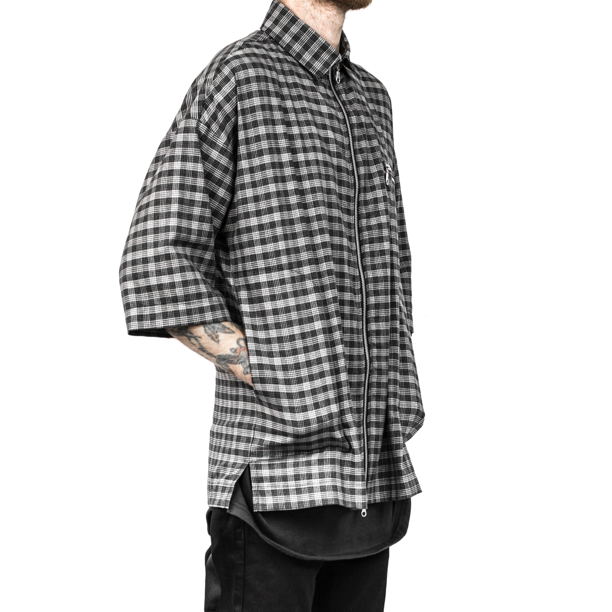 Zipup Collared Shirt : Checkered Houndstooth