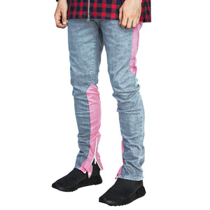 Spear Ankle Zip Jeans : Faded Blue/Pink