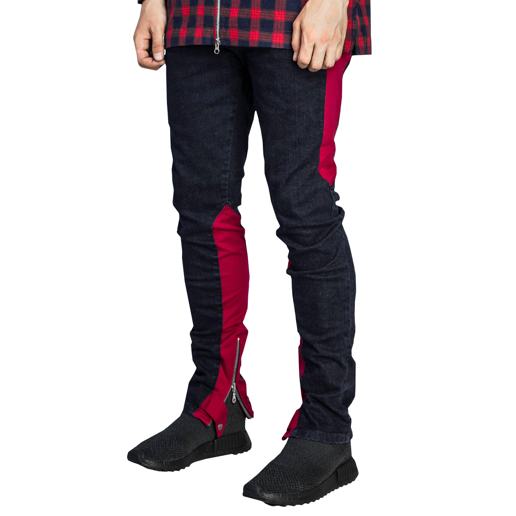Spear Ankle Zip Jeans : Indigo/Crimson