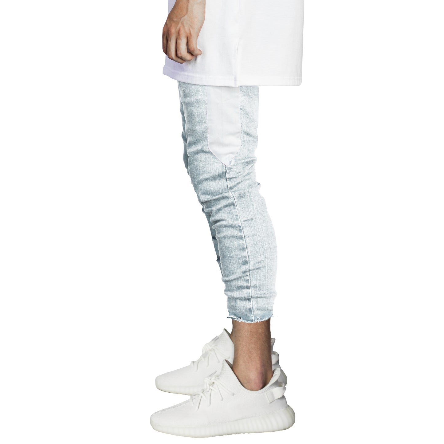 Cropped Spear Jeans : Bleached Blue/White