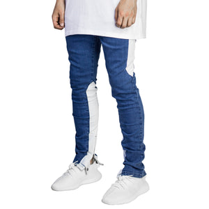 Spear Ankle Zip Jeans : Blue/White