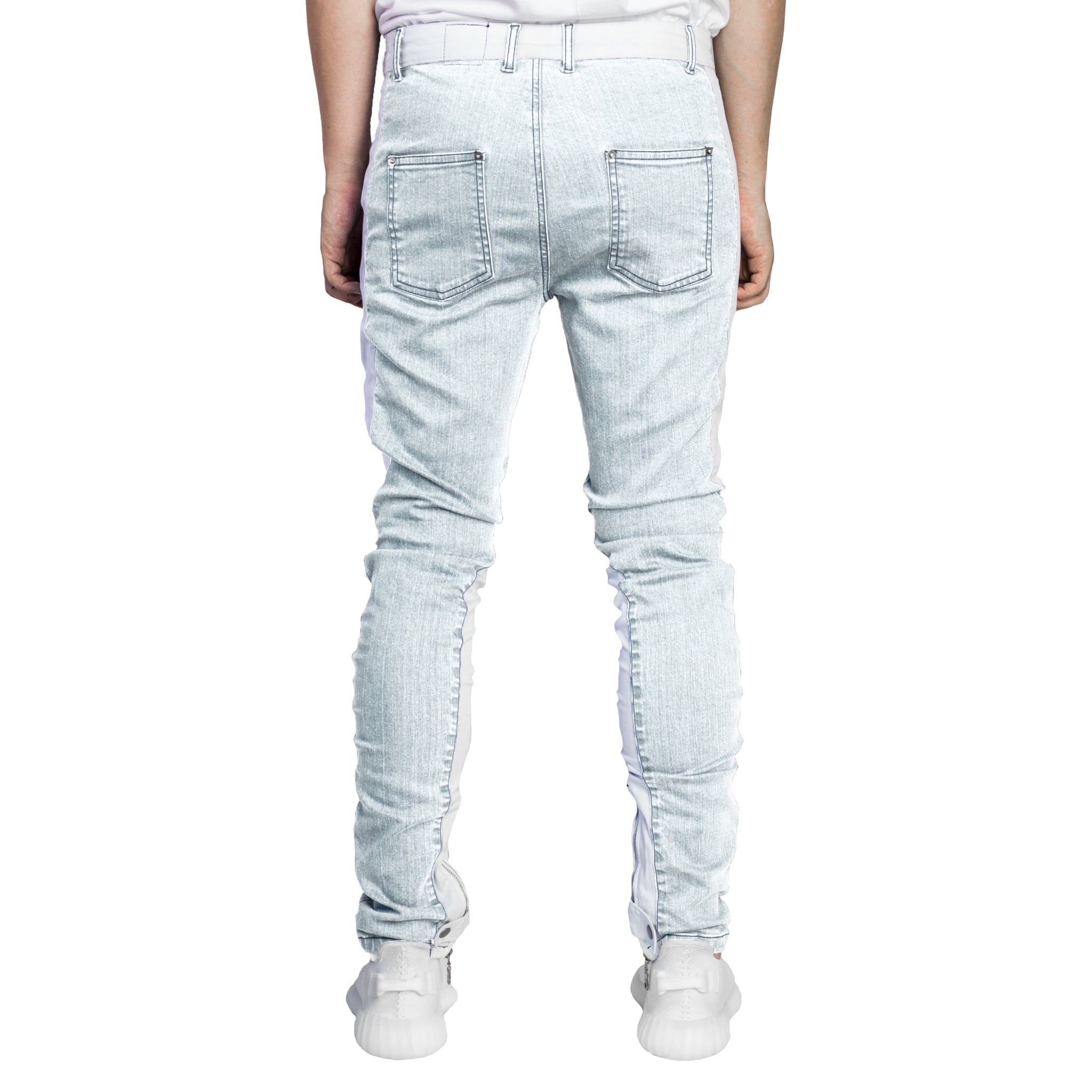 Spear Ankle Zip Jeans : Bleached Blue/White