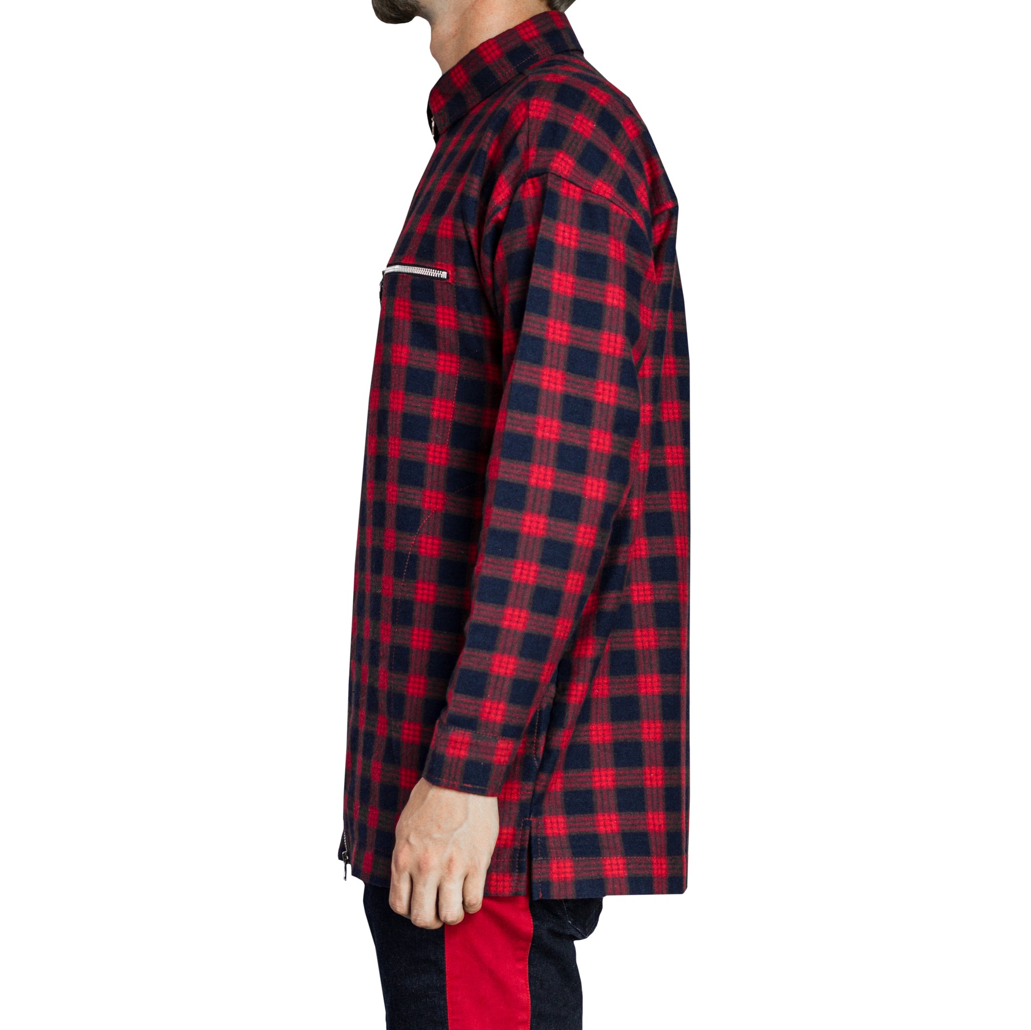 Zipup Longsleeve : Red/Navy Flannel